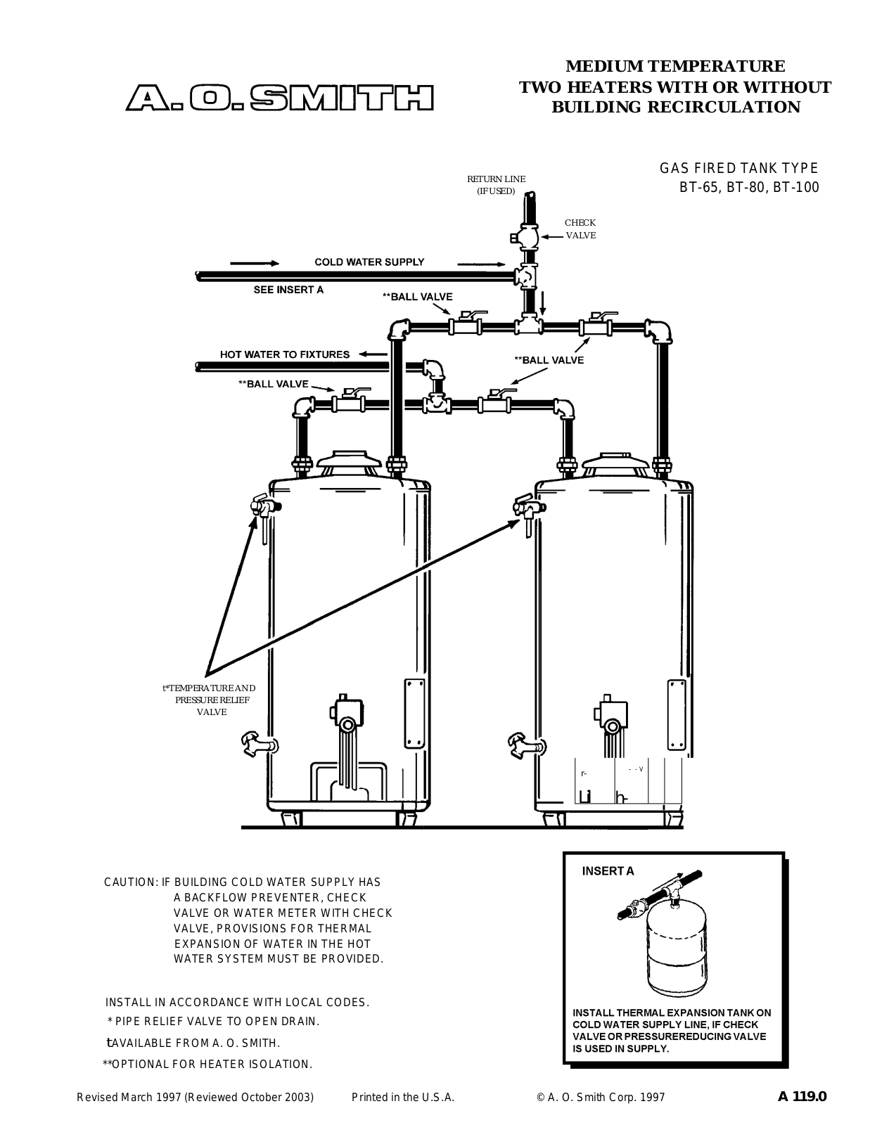 A.O. Smith BT- 65 User Manual