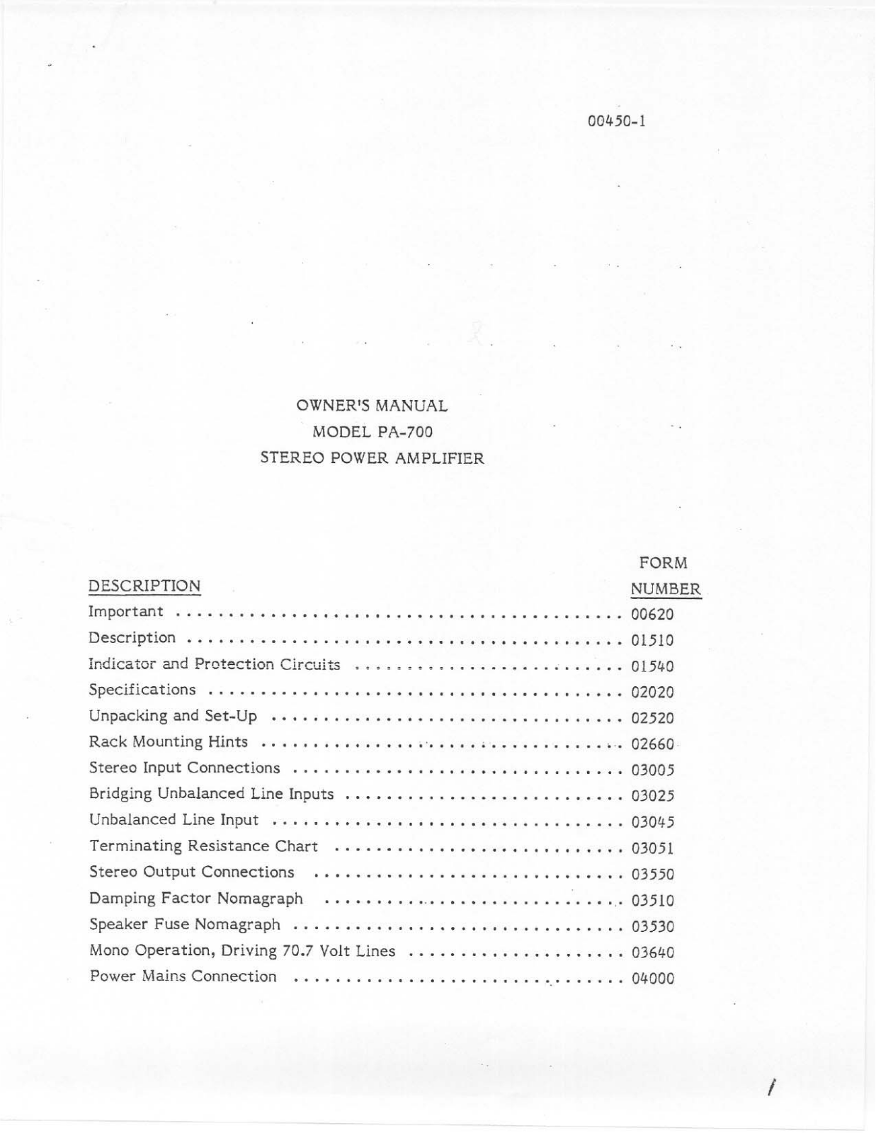 Telex PA-700 User Manual