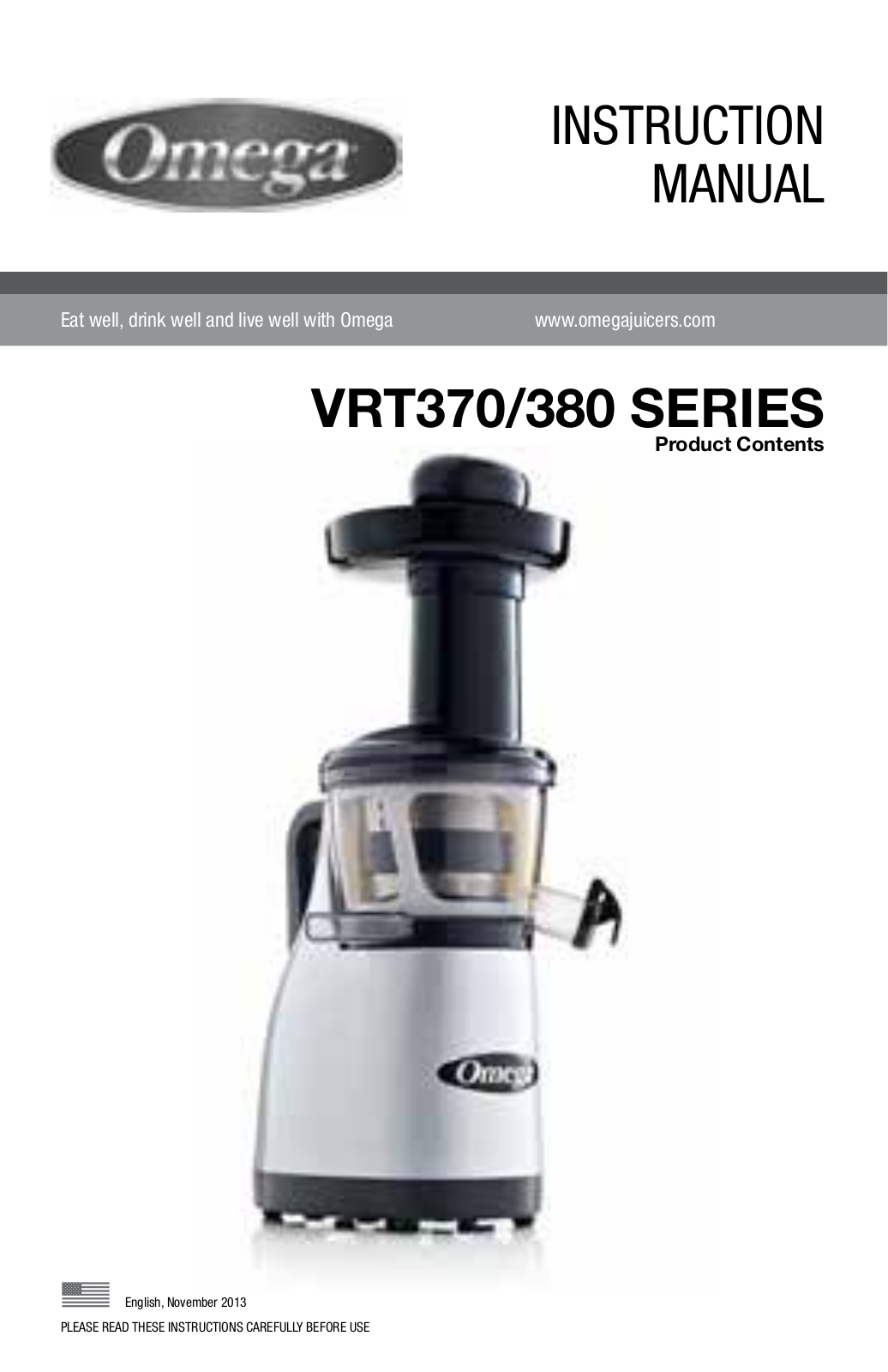 Omega Juicers VRT370, VRT372, VRT380, VRT382 Instruction Manual