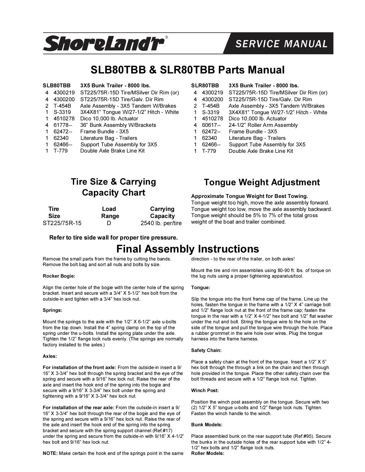 ShoreLand'r SLB80TBB User Manual