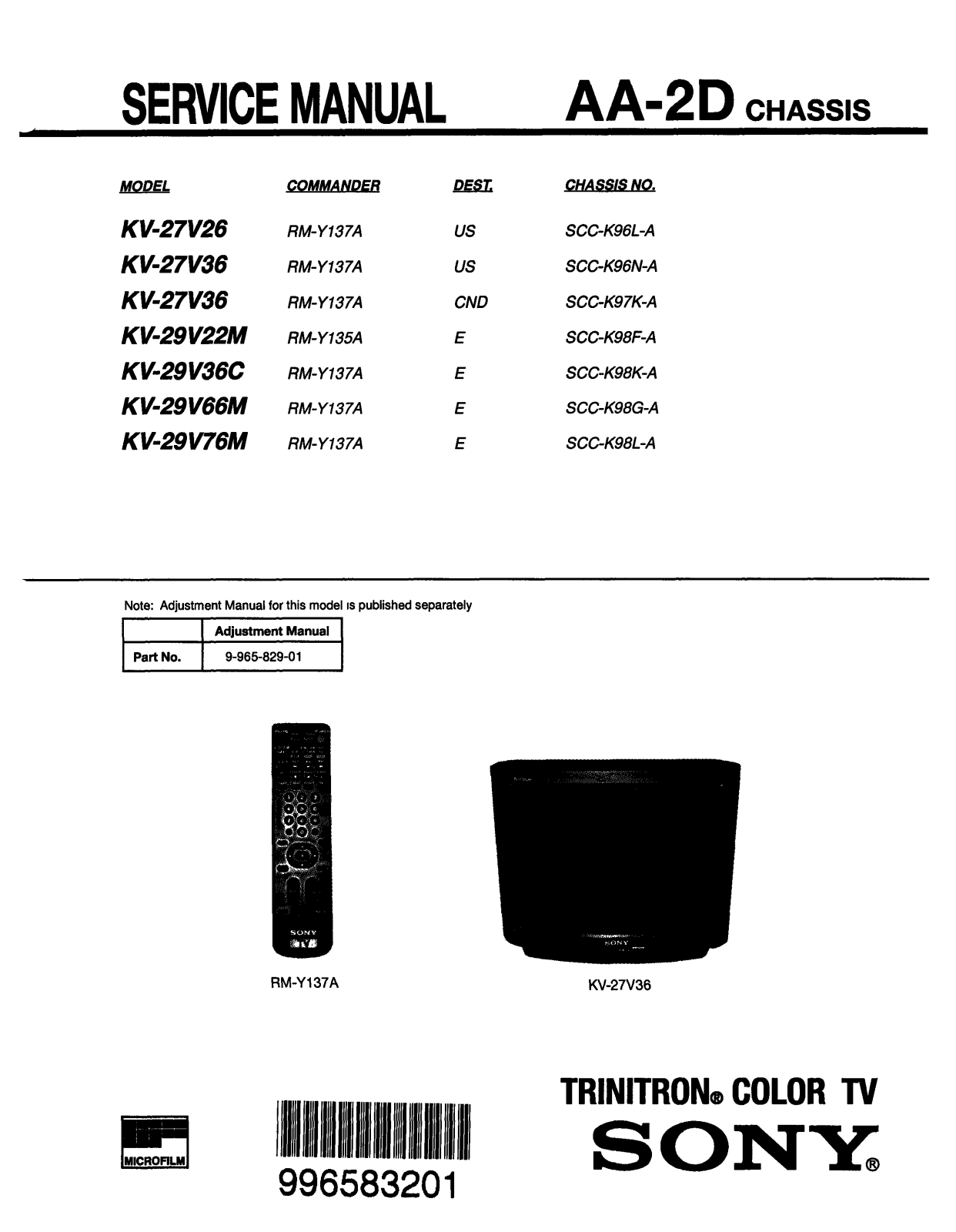 Sony kv27v36 schematic