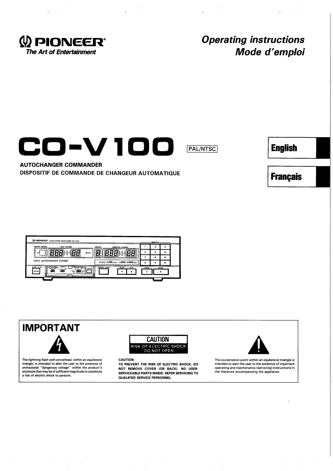 PIONEER CO-V100 User Manual