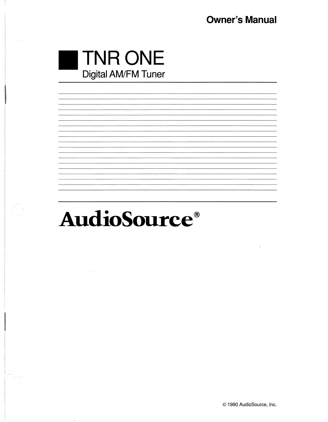 AudioSource TNR ONE User Manual