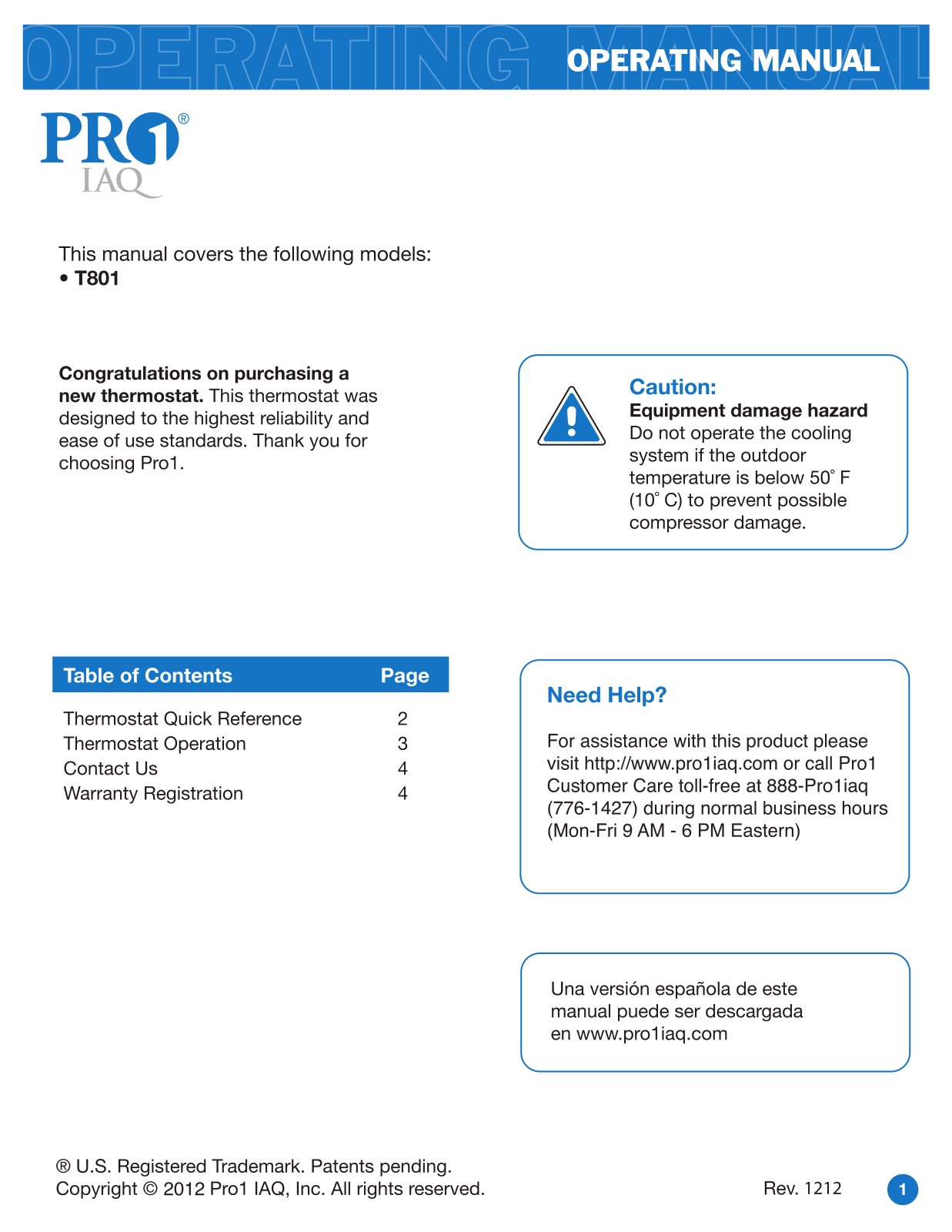 Pro1 T801 Operation manual