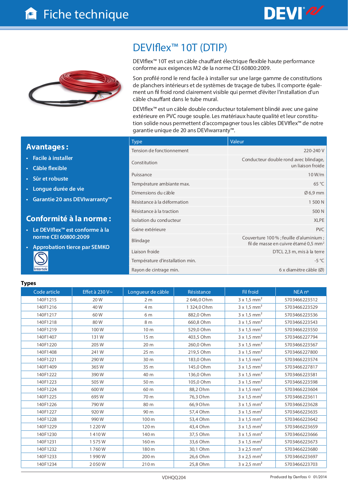 Danfoss DEVIflex 10T Data sheet