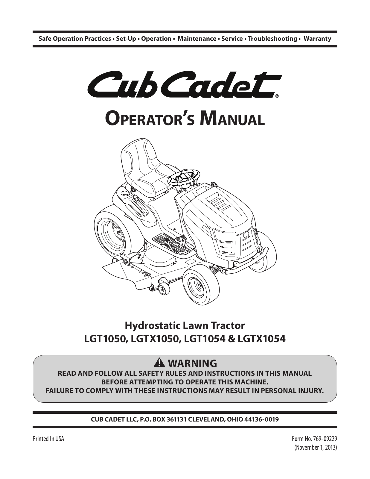 Cub Cadet LGTX1050, LGT1050, LGT1054, LGTX1054 Operator's Manual