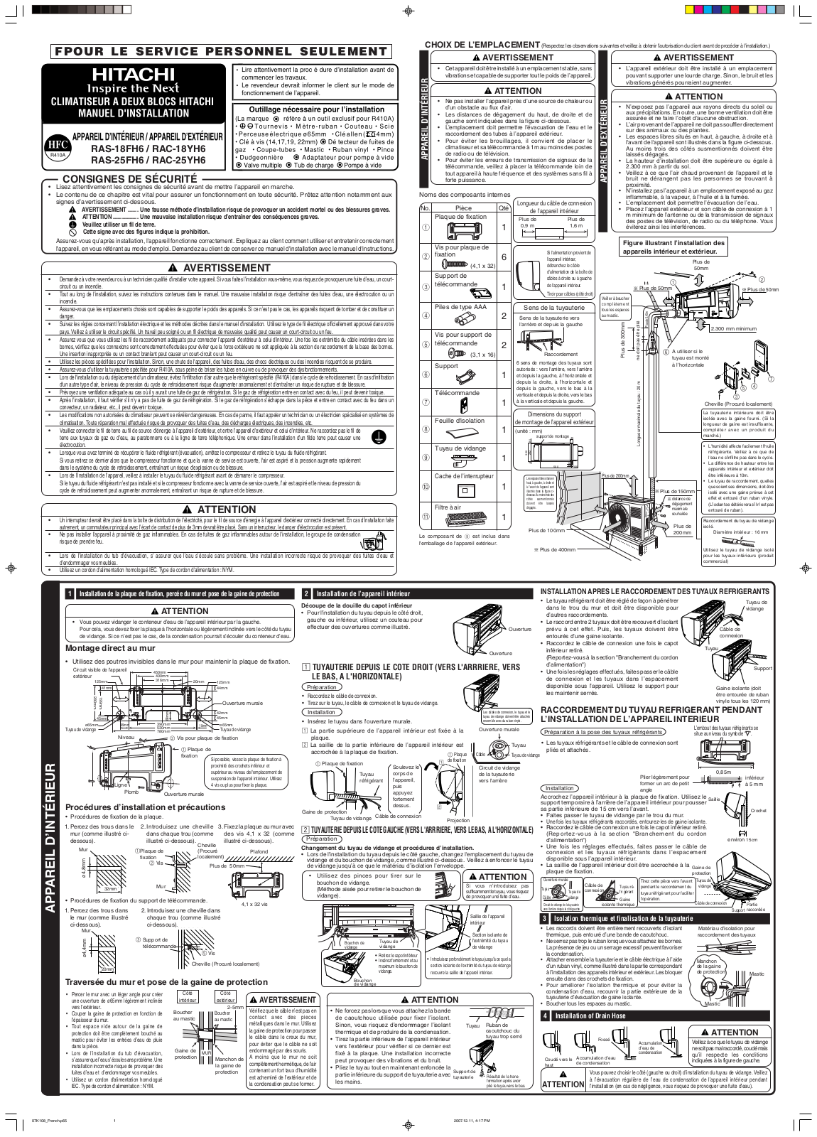 HITACHI RAS-25FH6, RAS-18FH6 User Manual