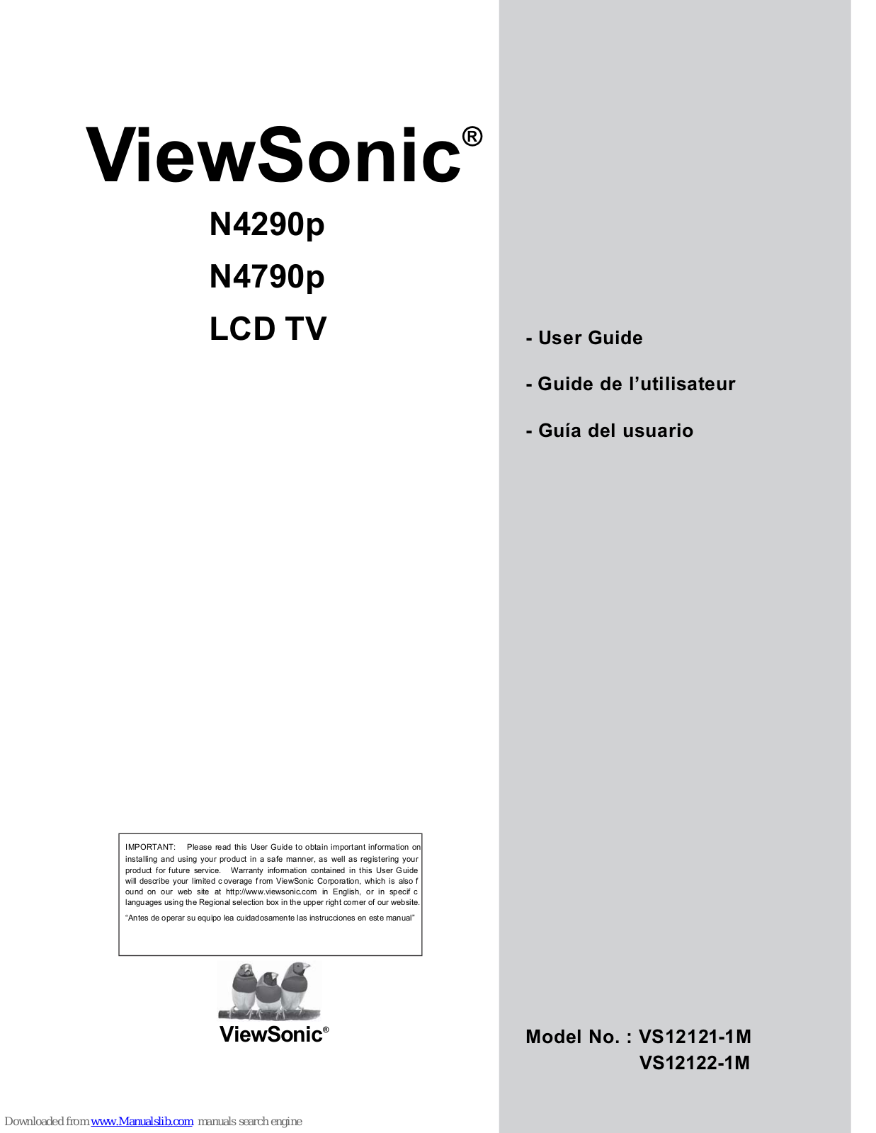 ViewSonic LCD TV VS12121-1M, LCD TV VS12122-1M, N4290p, N4790p Manual De L'utilisateur