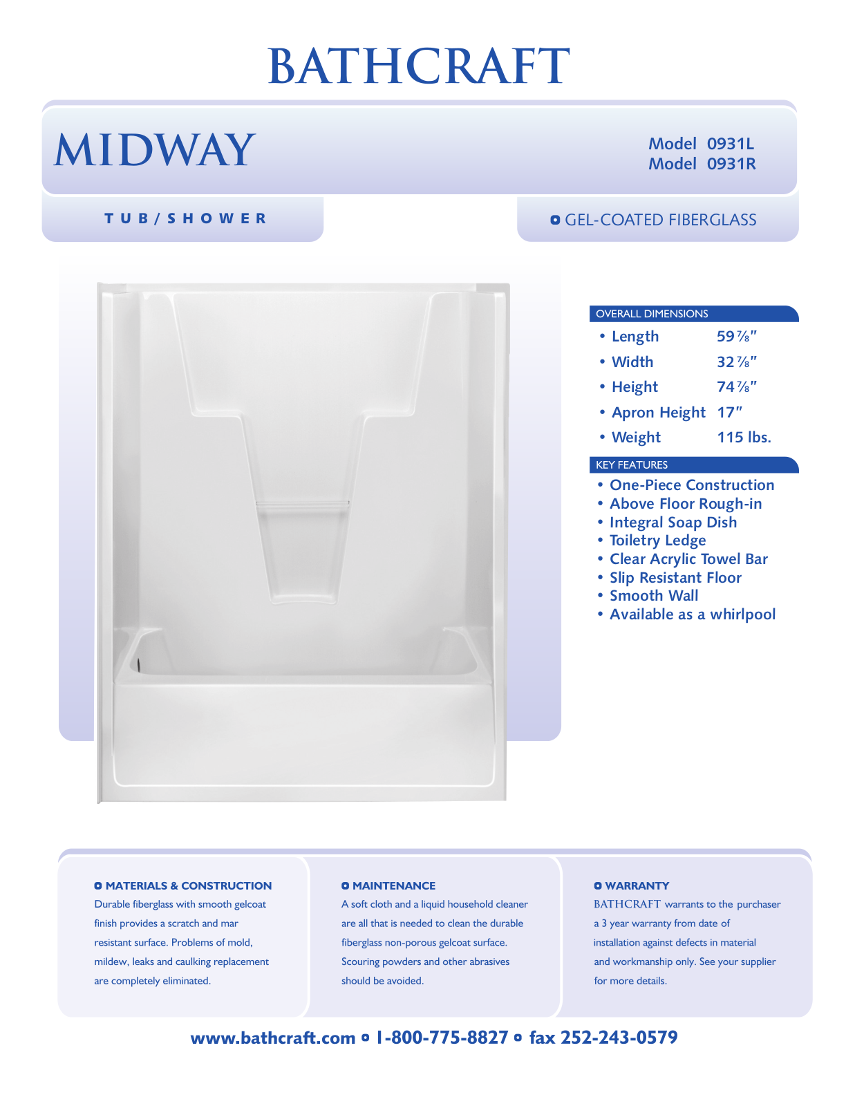 Bathcraft 0931L, 0931R User Manual