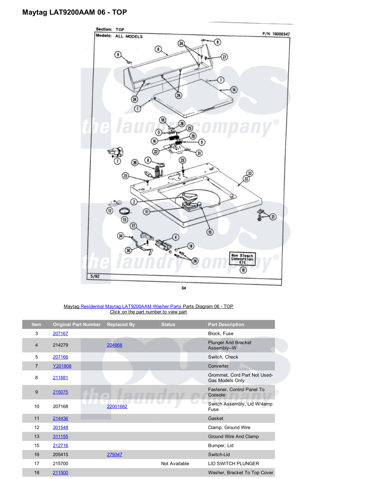 Maytag LAT9200AAM Parts Diagram