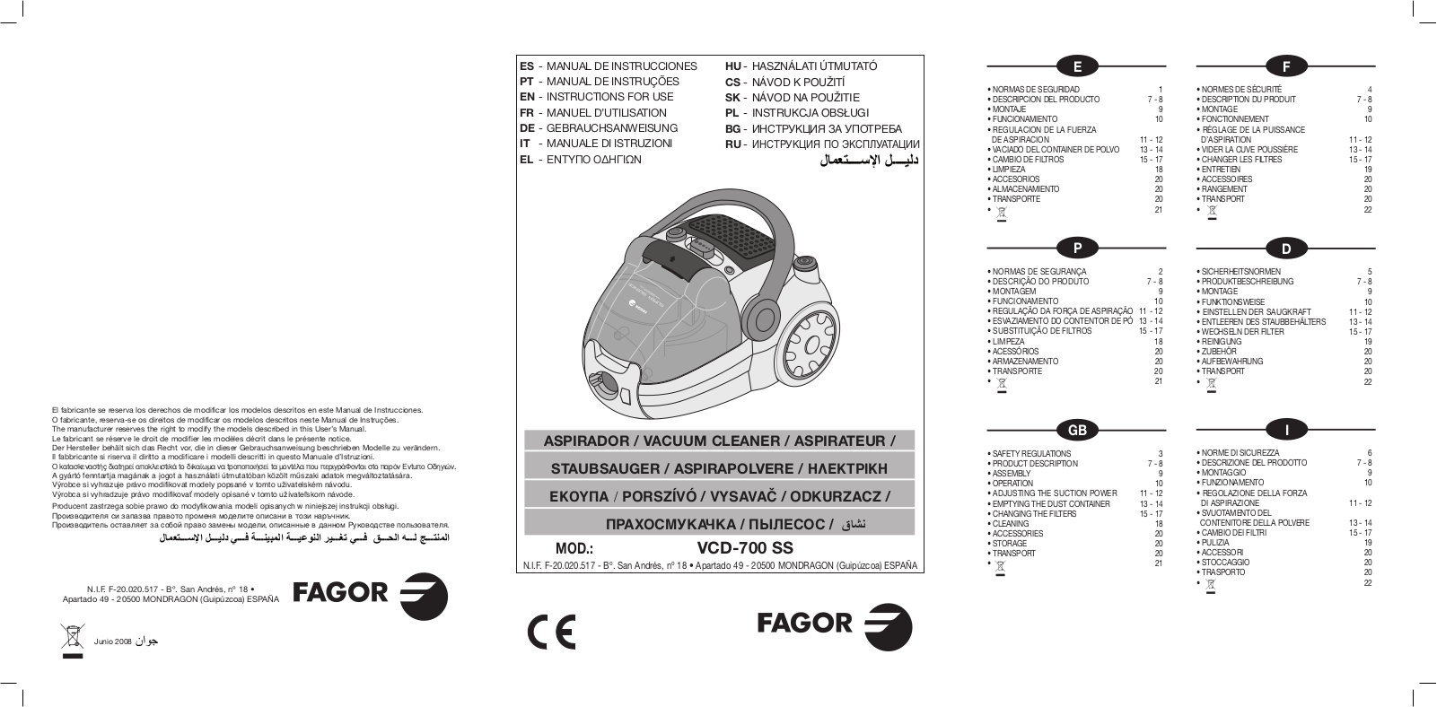 FAGOR VCE-700SS User Manual