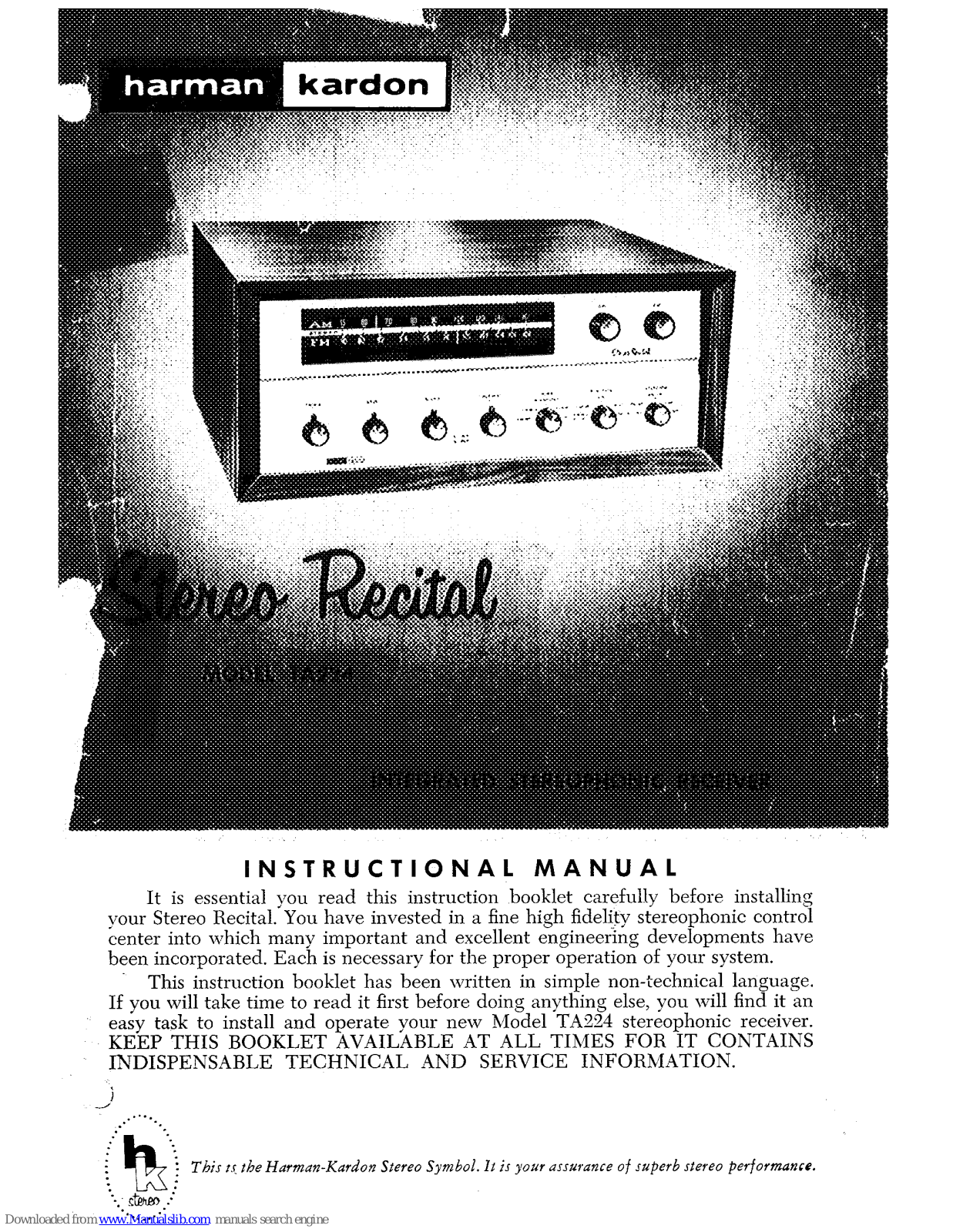 Harman Kardon TA224 Instructional Manual