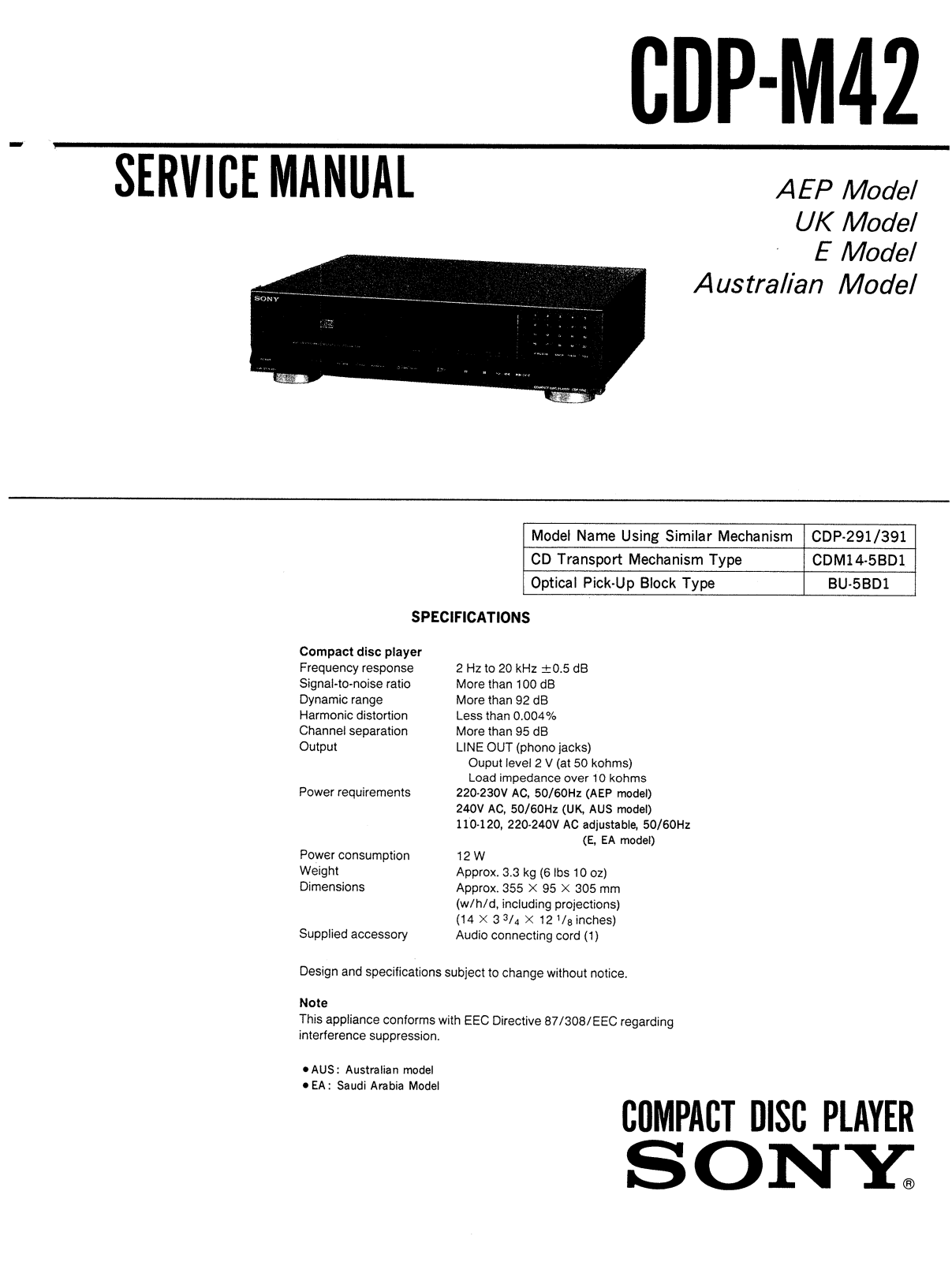 Sony CDPM-42 Service manual