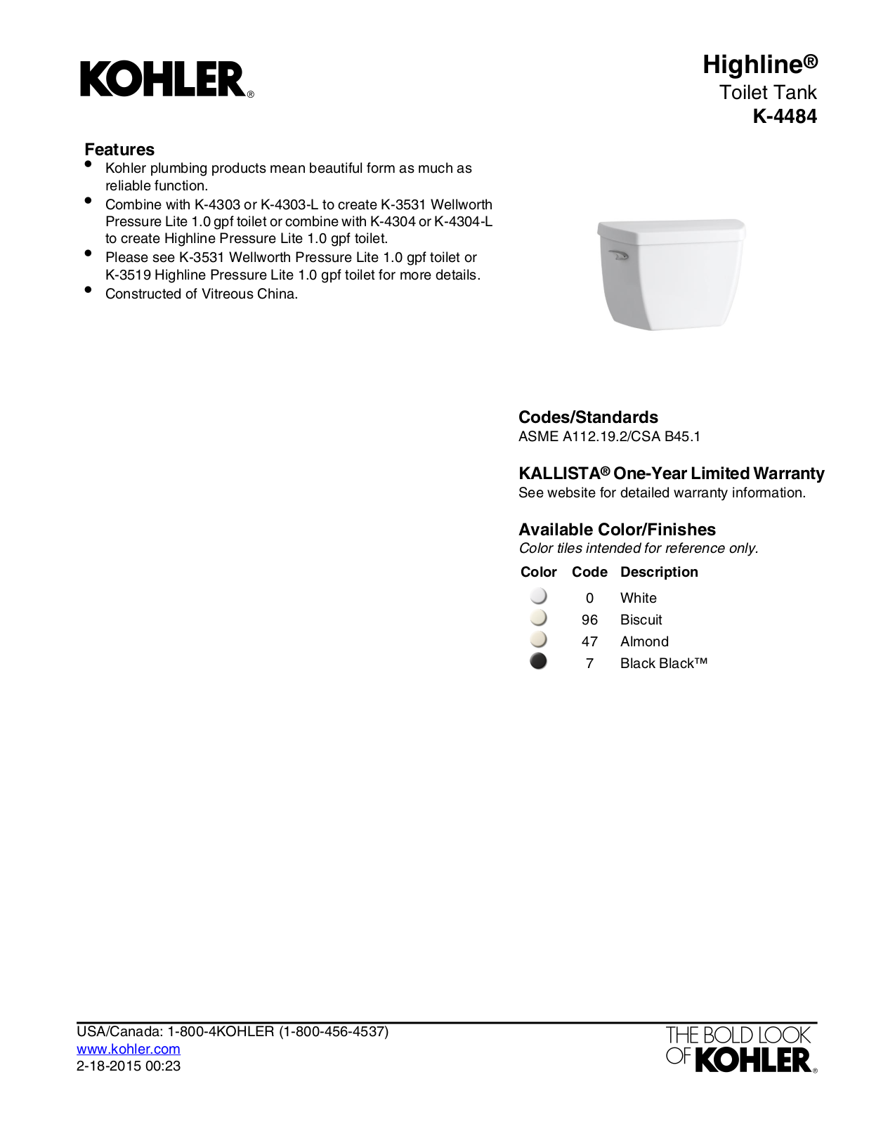 Kohler KOH12786 Specifications - ManualMachine.com