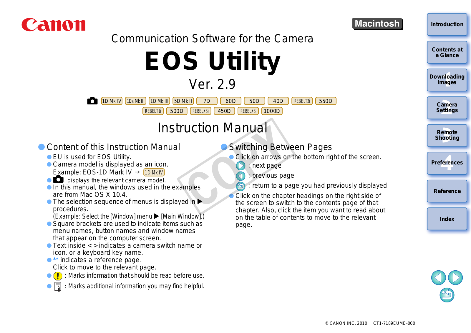 Canon Digital Rebel XT, EOS 20Da, EOS 40D, EOS Digital Rebel XT EF-S 18-55 Kit, EOS Digital Rebel XTi EF-S 18-55 Kit Instruction Manual for Macintosh