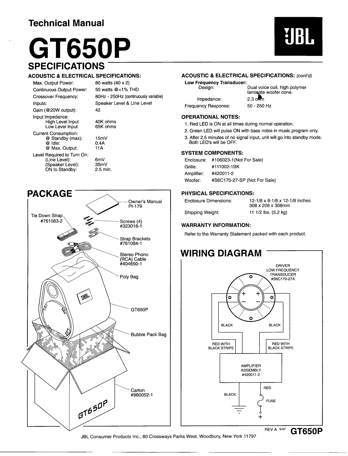 JBL GT650P Technical manual