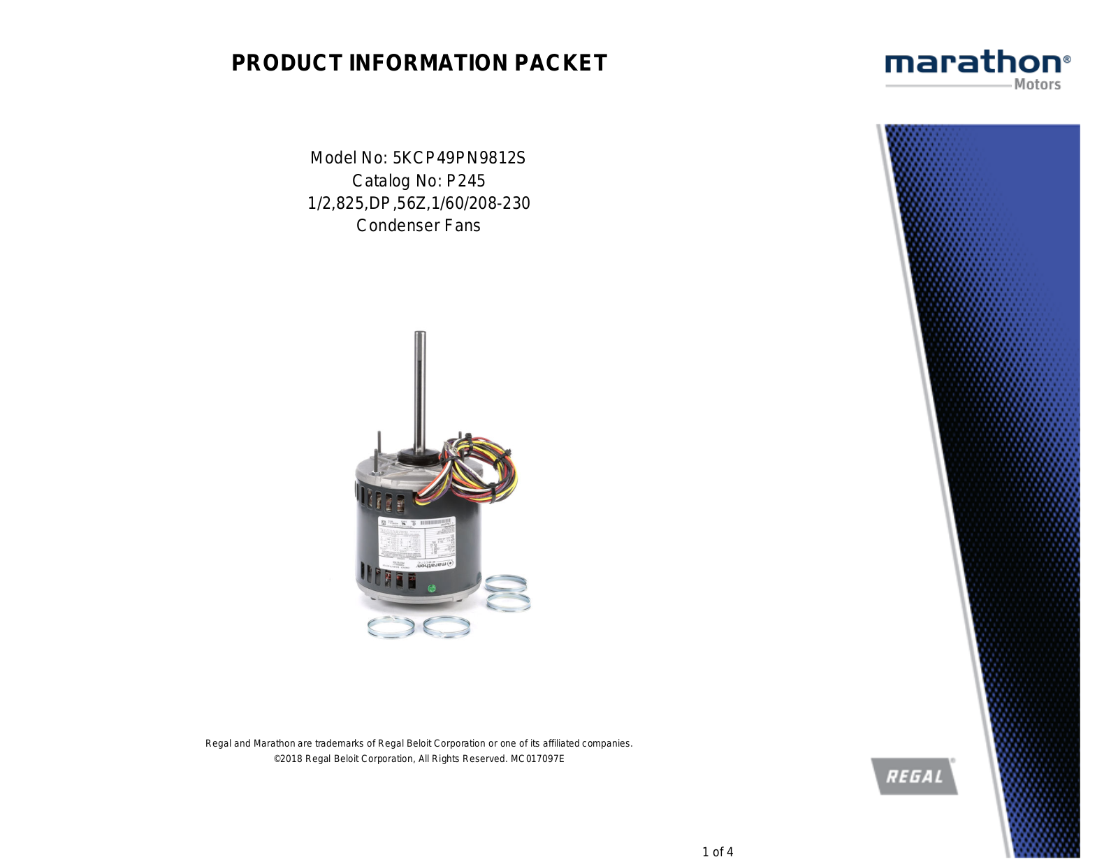 Marathon Electric 5KCP49PN9812S Product Information Packet