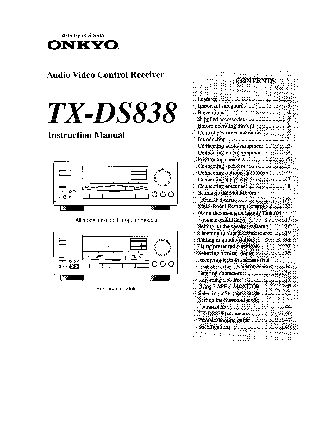 Onkyo TX-DS838 Instruction Manual