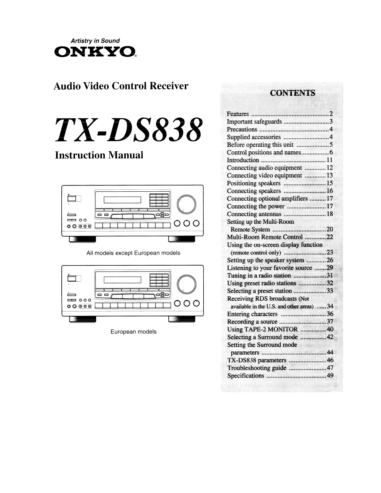 Onkyo TX-DS838 Instruction Manual