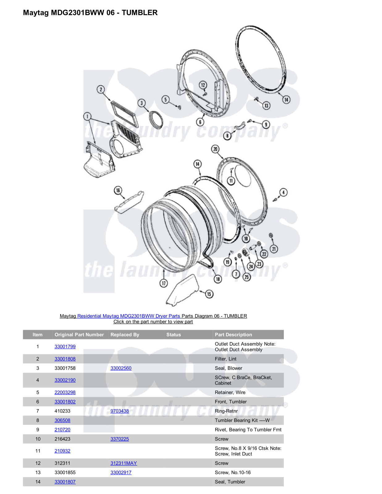 Maytag MDG2301BWW Parts Diagram