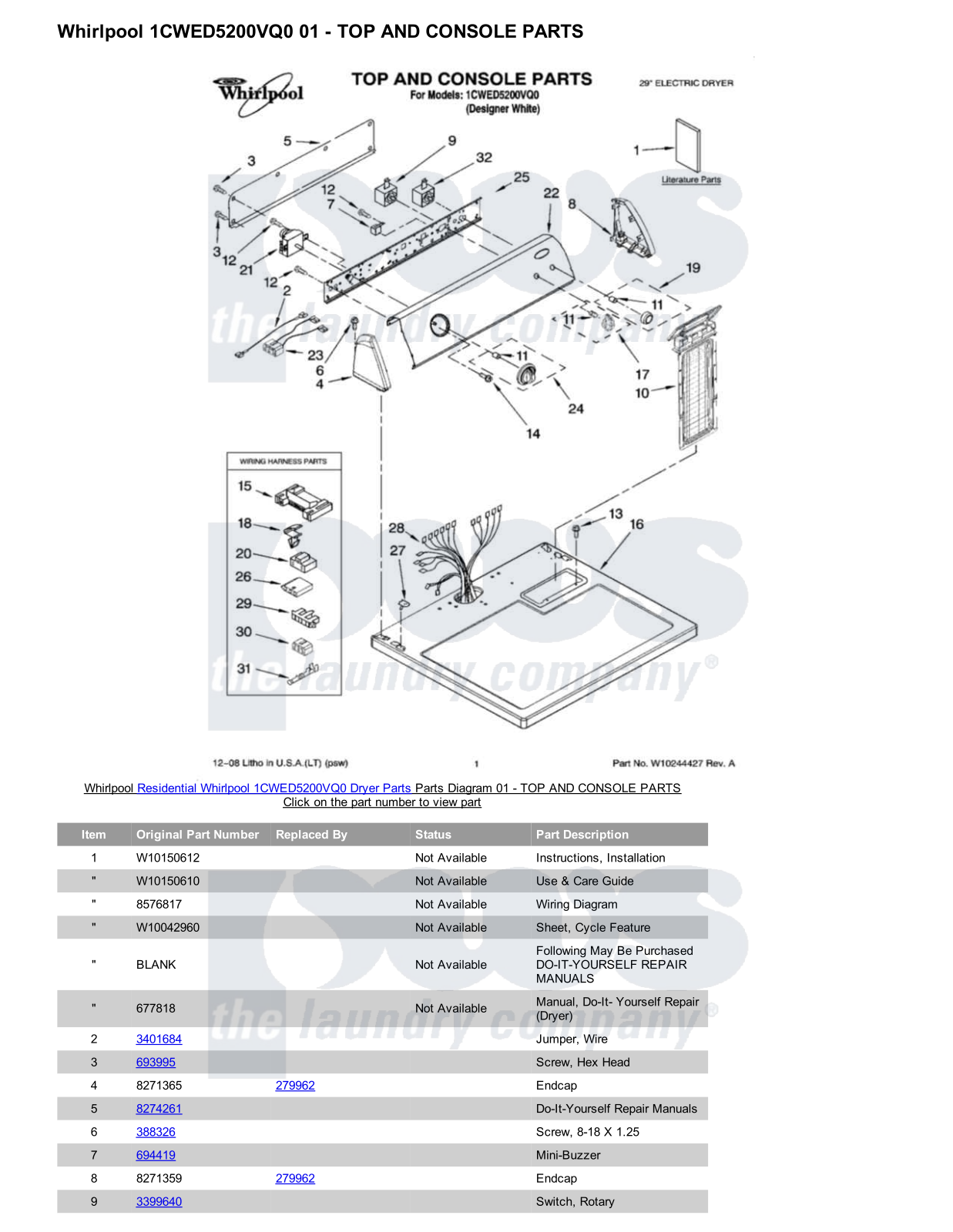 Whirlpool 1CWED5200VQ0 Parts Diagram