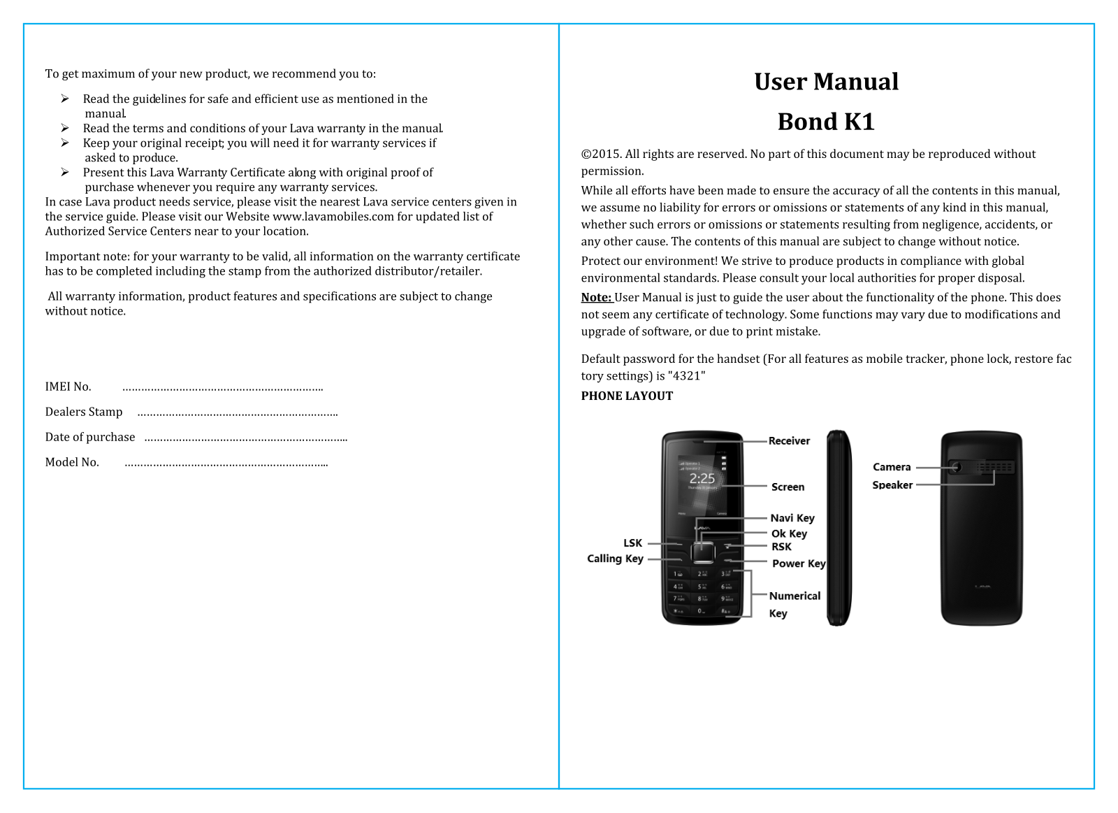 Lava Mobiles Bond K1 Instruction Manual