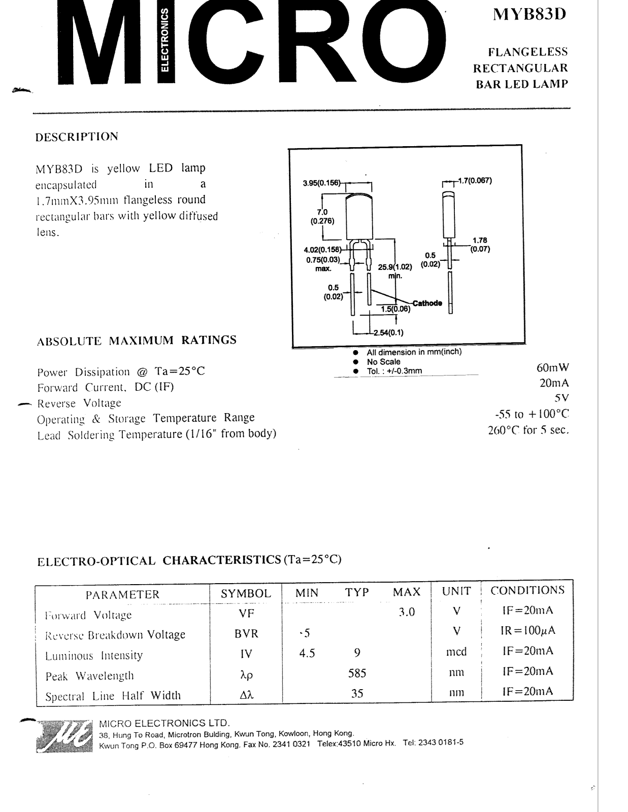 MICRO MYB83D Datasheet