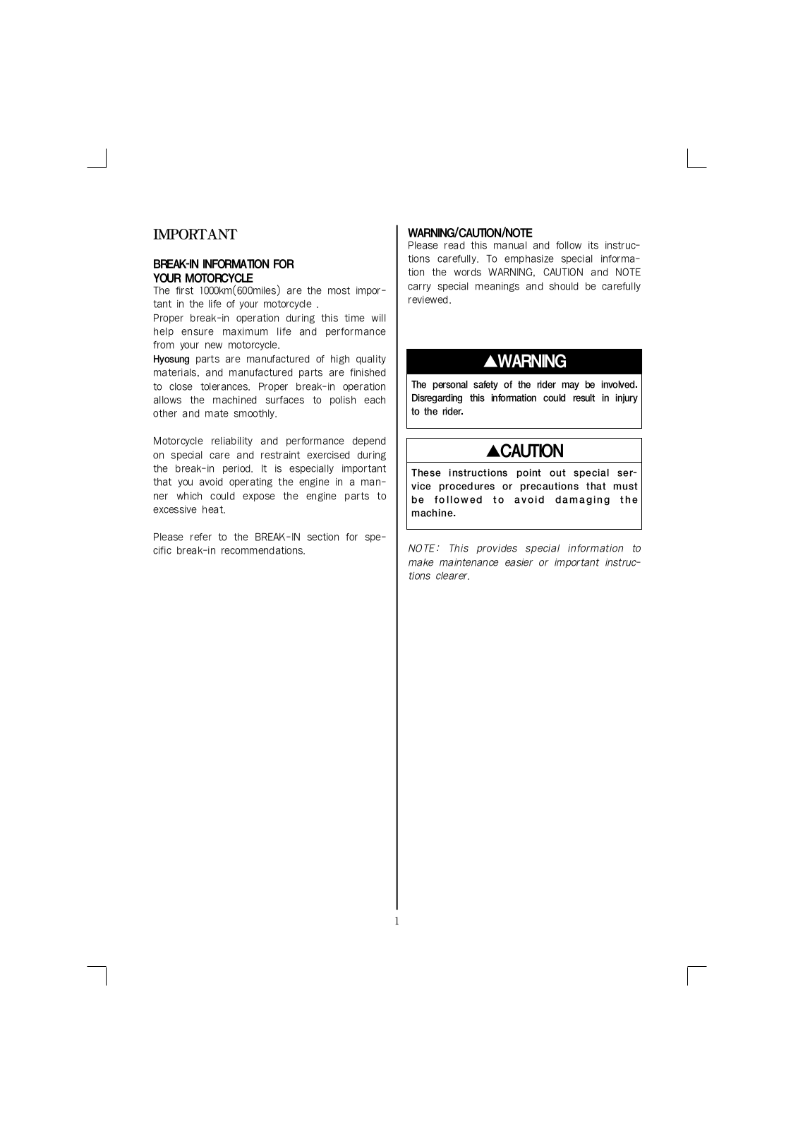 Hyosung Scooter 1997 Owner's manual