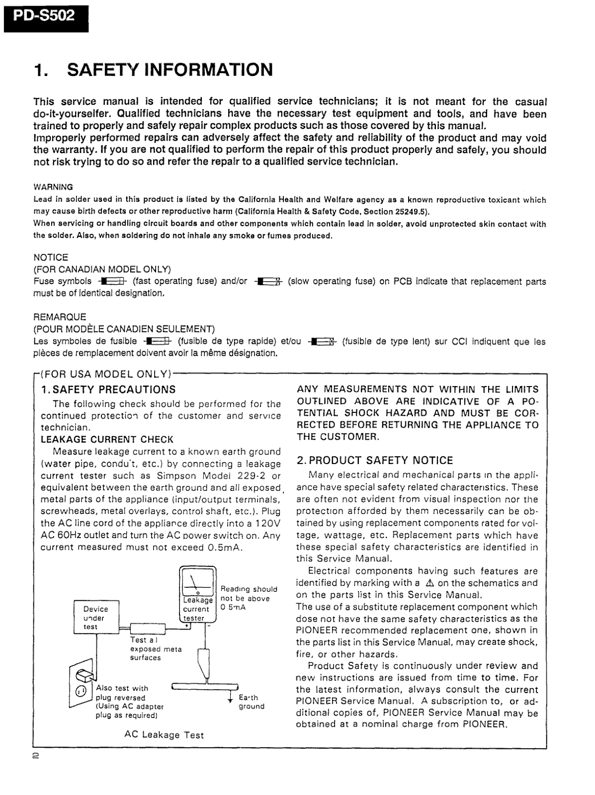 Pioneer PDS-502 Service manual