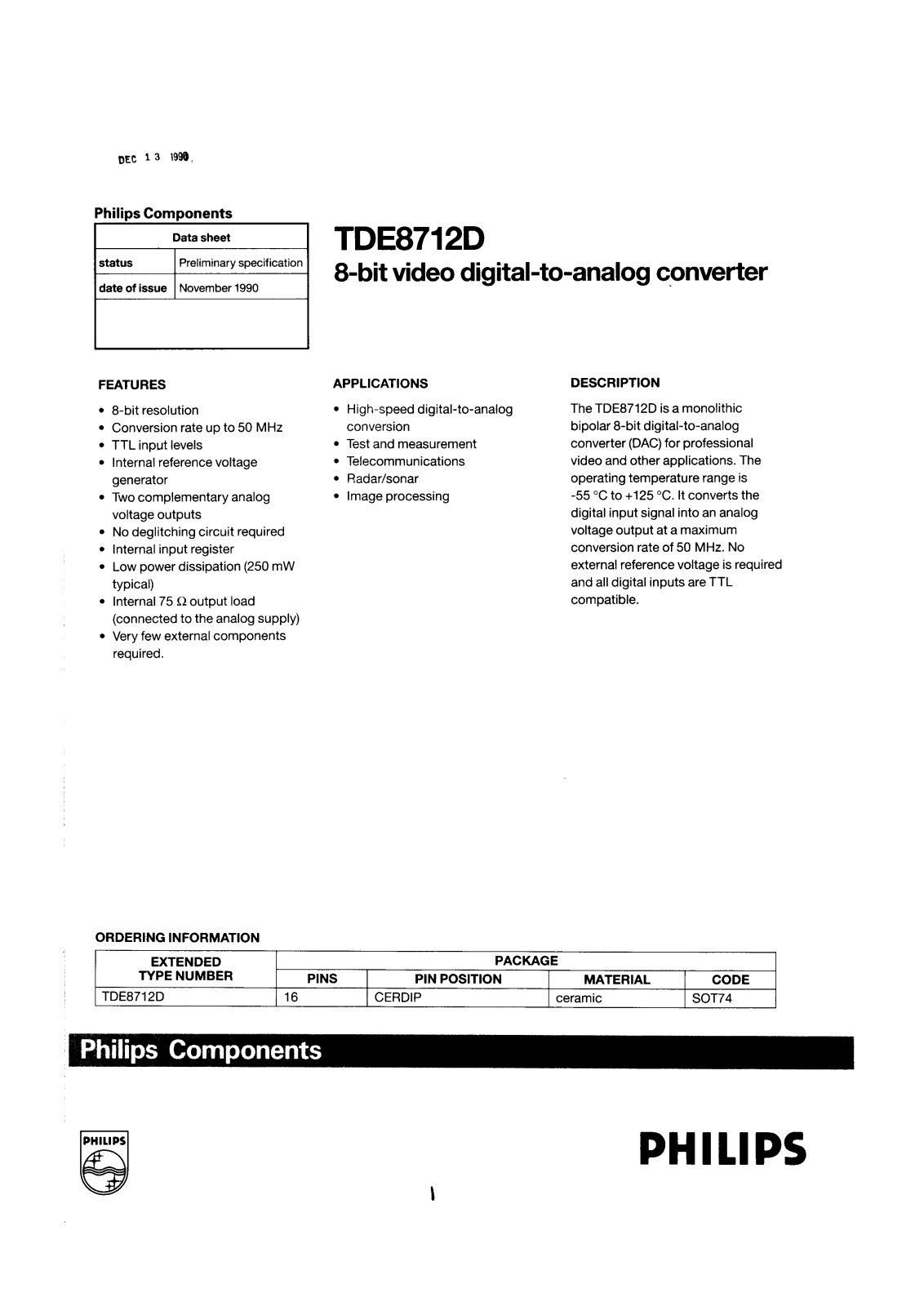 Philips TDE8712D Datasheet