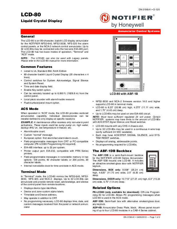 Notifier Lcd-80 User Manual