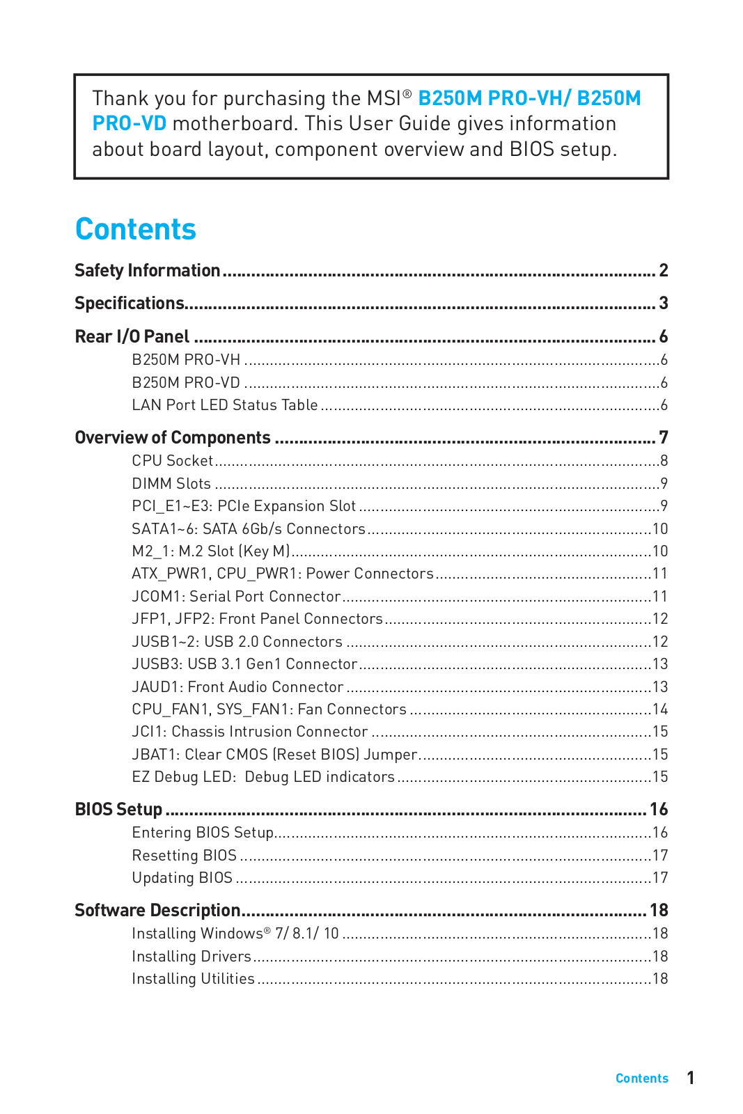 MSI B250M PRO-VH, B250MPRO-VD User Manual