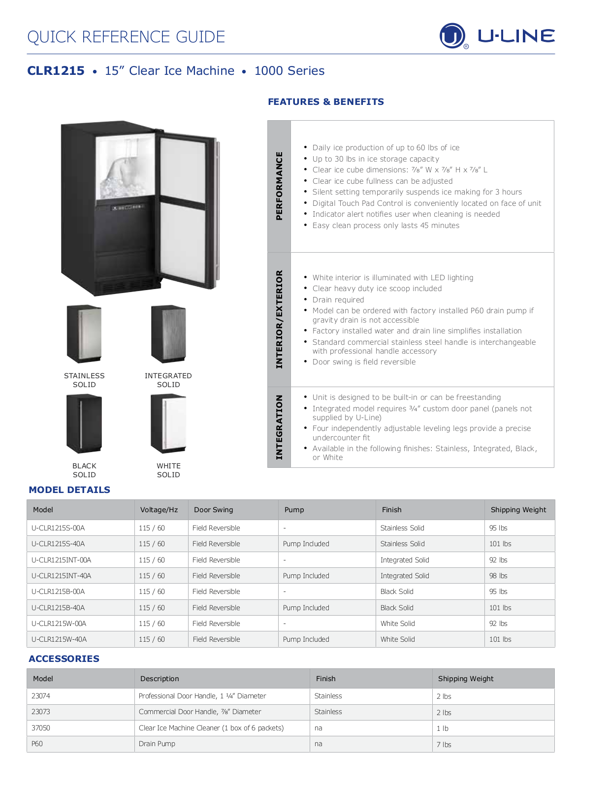 U-Line U-CLR1215B-00A User Manual