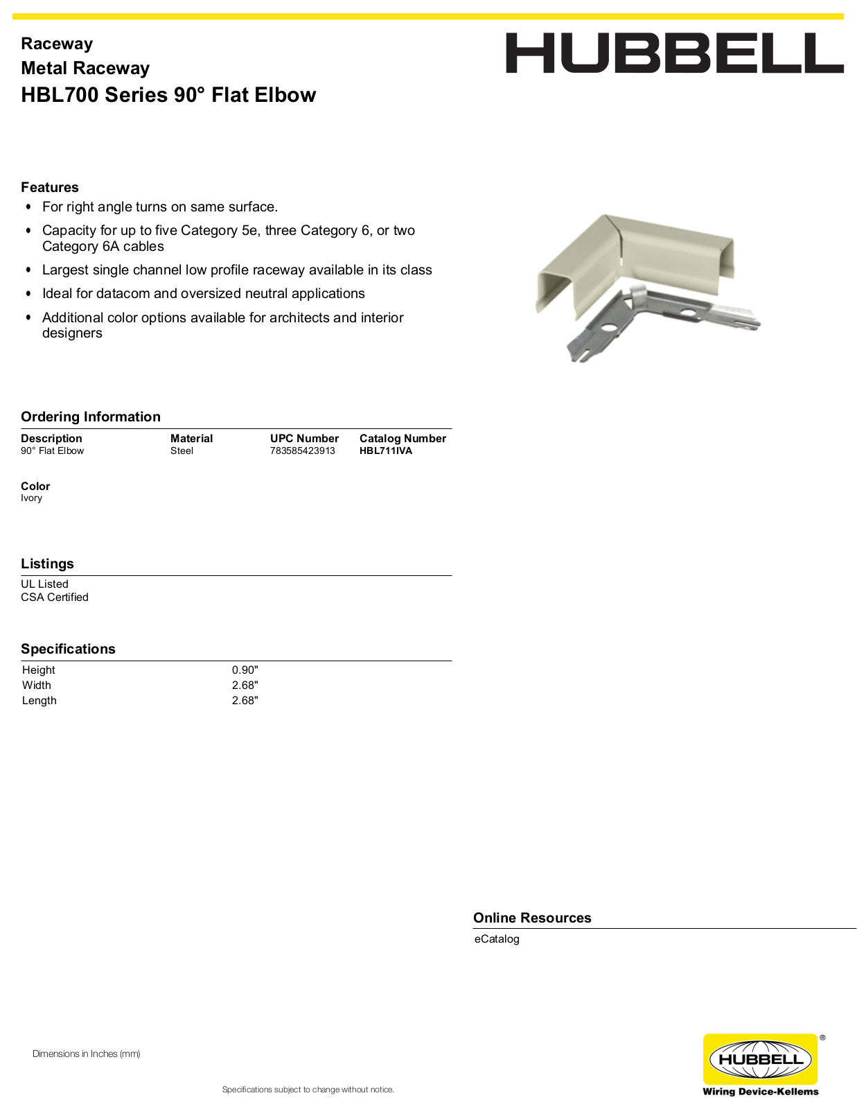 Hubbell HBL711IVA Specifications