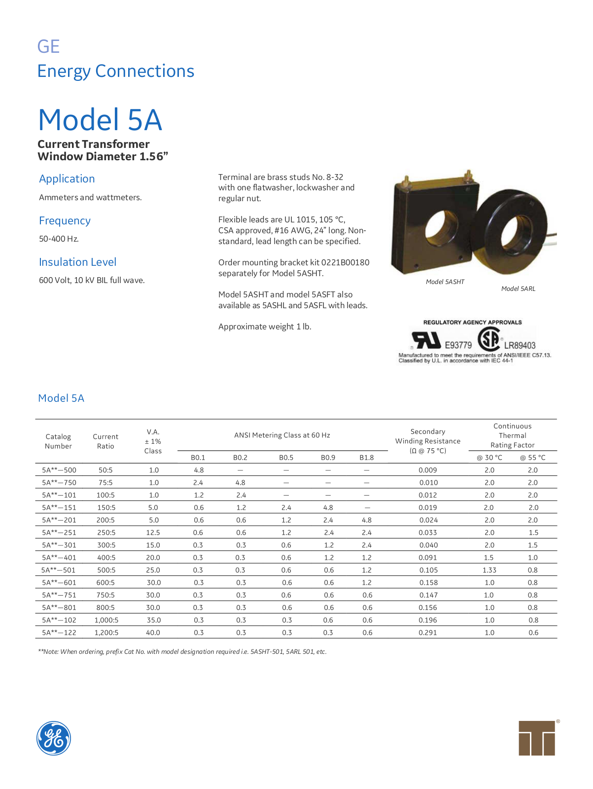 Instrument Transformer, Div of GE 5A Data Sheet - ManualMachine.com