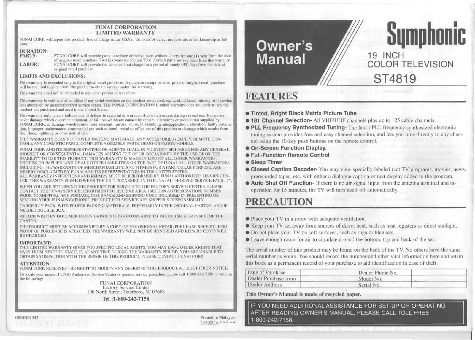 FUNAI ST4819, ST4819 User Manual