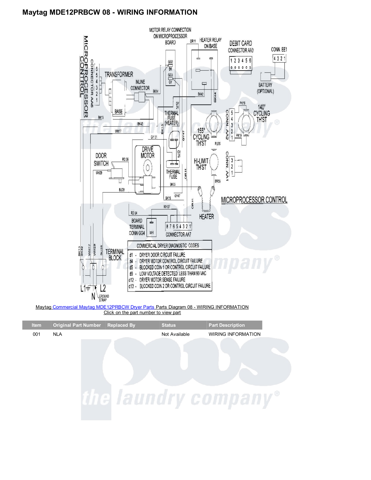 Maytag MDE12PRBCW Parts Diagram