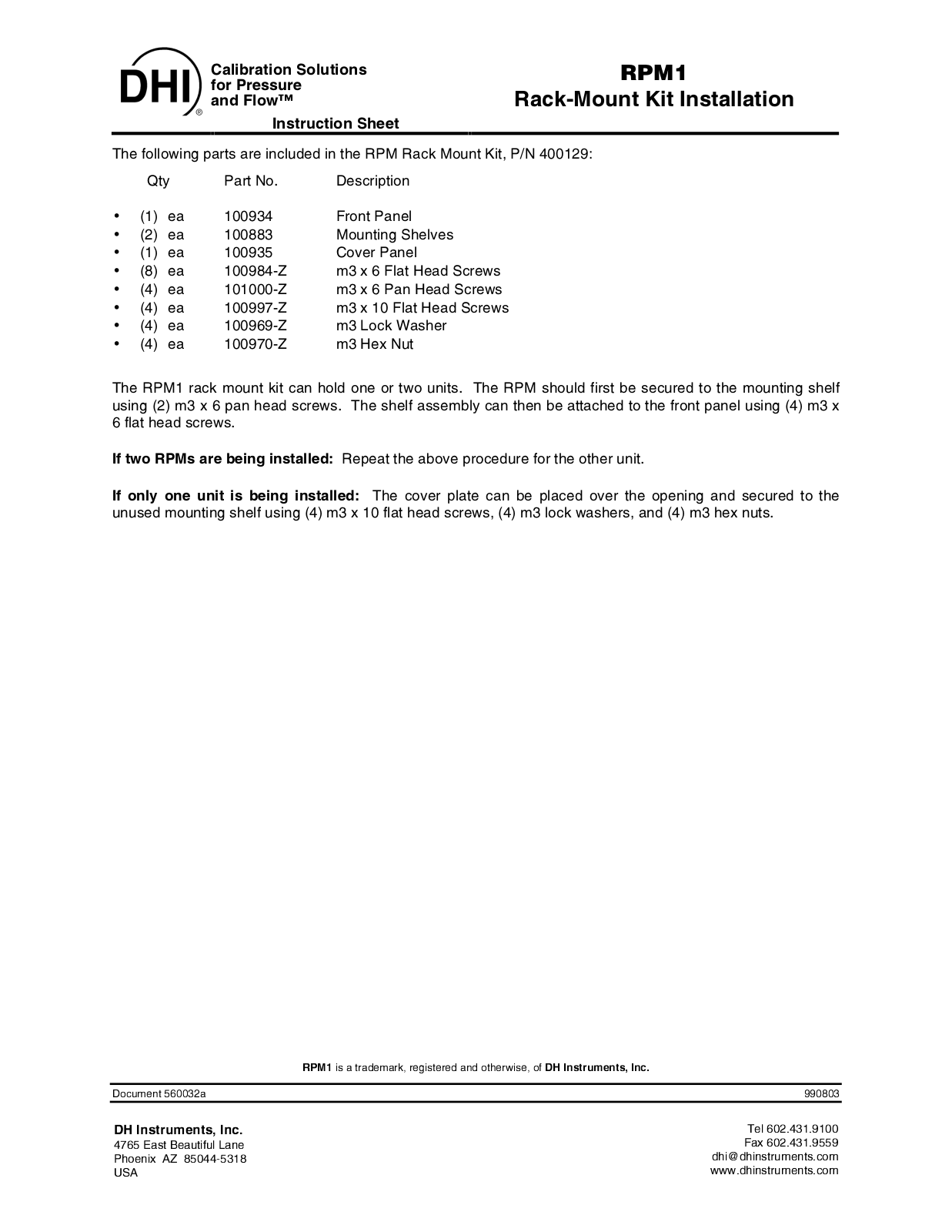DHI RPM1 RACK MOUNT KIT User Manual - ManualMachine.com