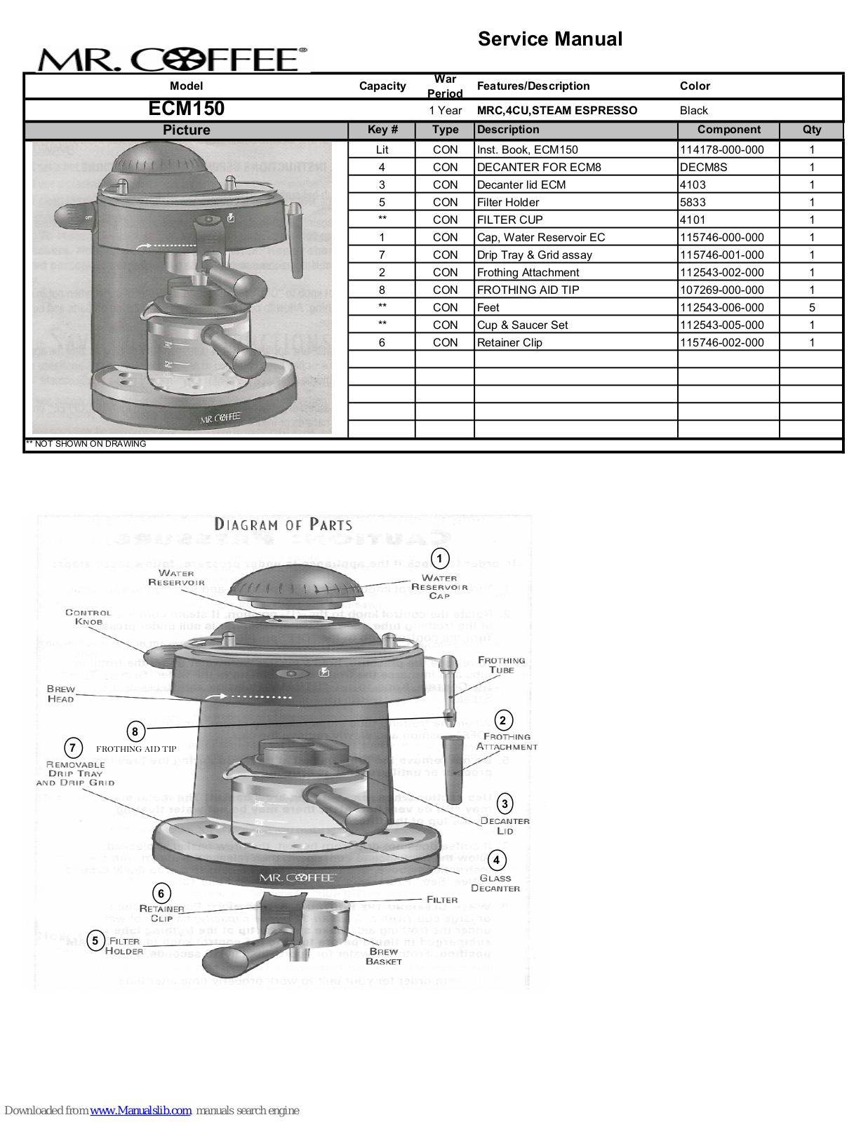 Mr. Coffee ECM150 Service Manual