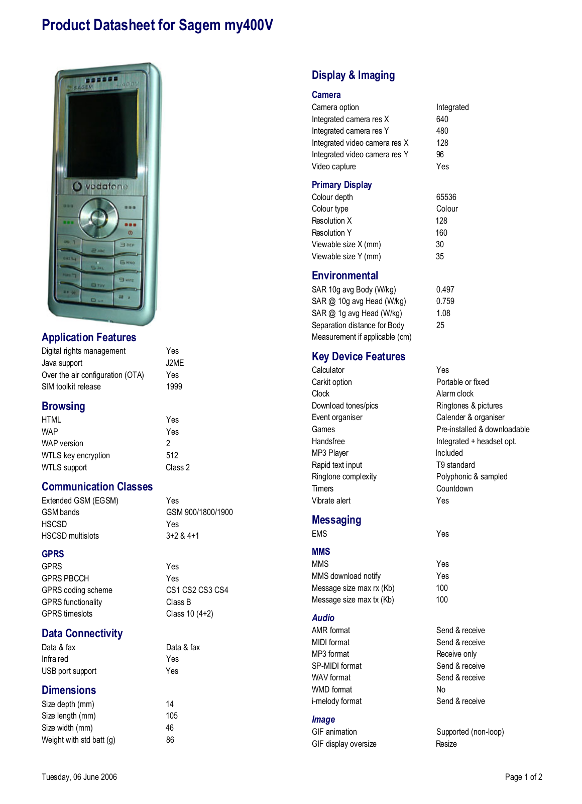 Sagem MY400V User Manual