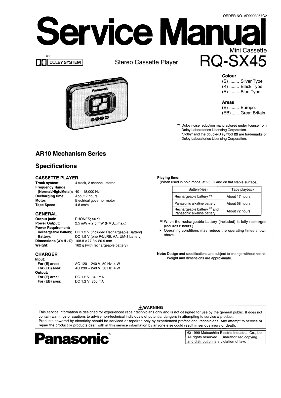 Panasonic rq-sx45 User Manual