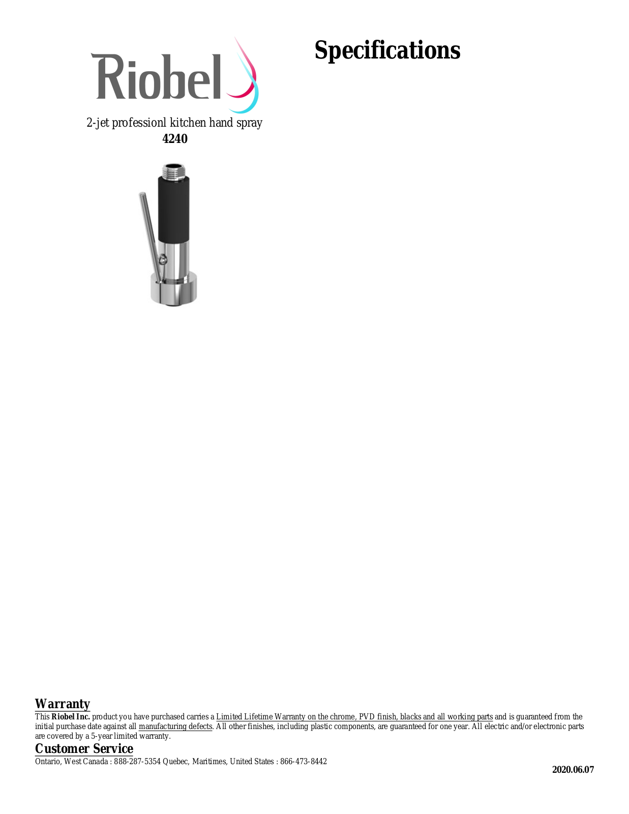 Riobel 4240SS, 4240C Specifications - ManualMachine.com