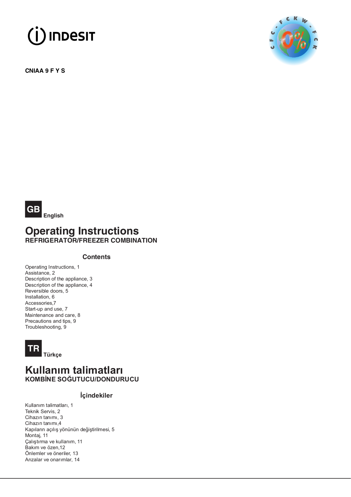 INDESIT CNIAA 9 F YS (TK) User Manual