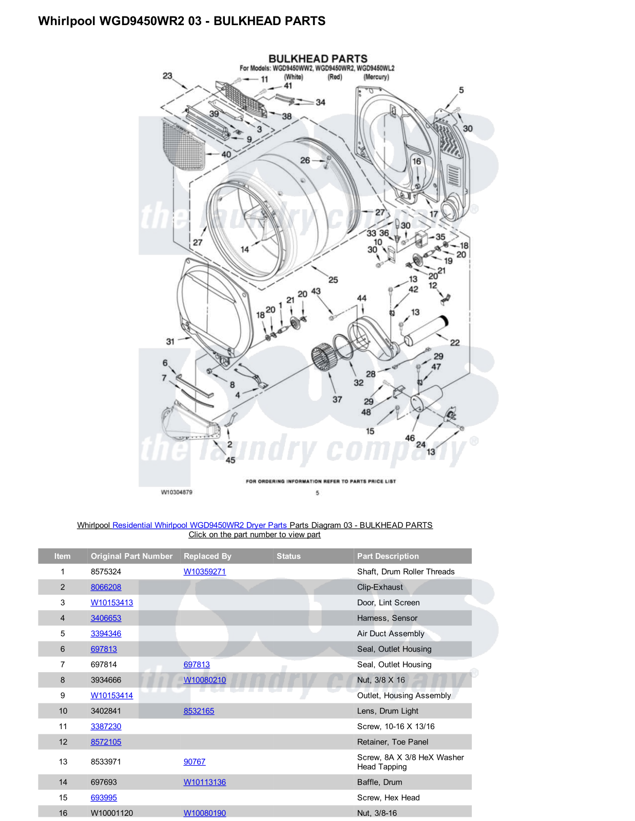 Whirlpool WGD9450WR2 Parts Diagram