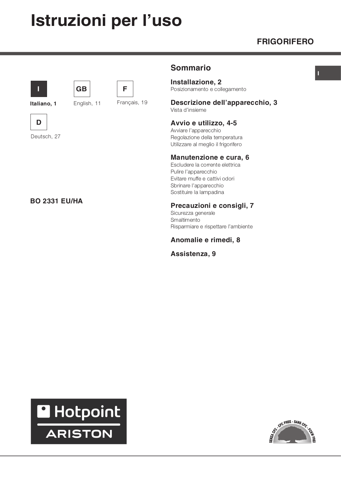 ARISTON BO2331 User Manual