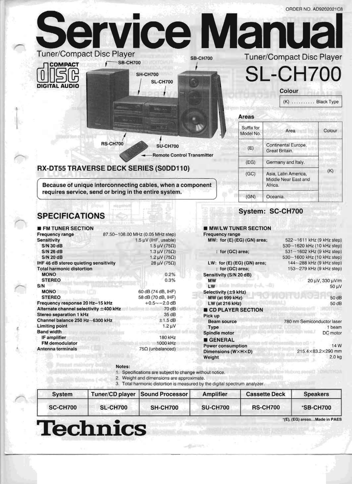 Technics SL-CH-700 Service Manual