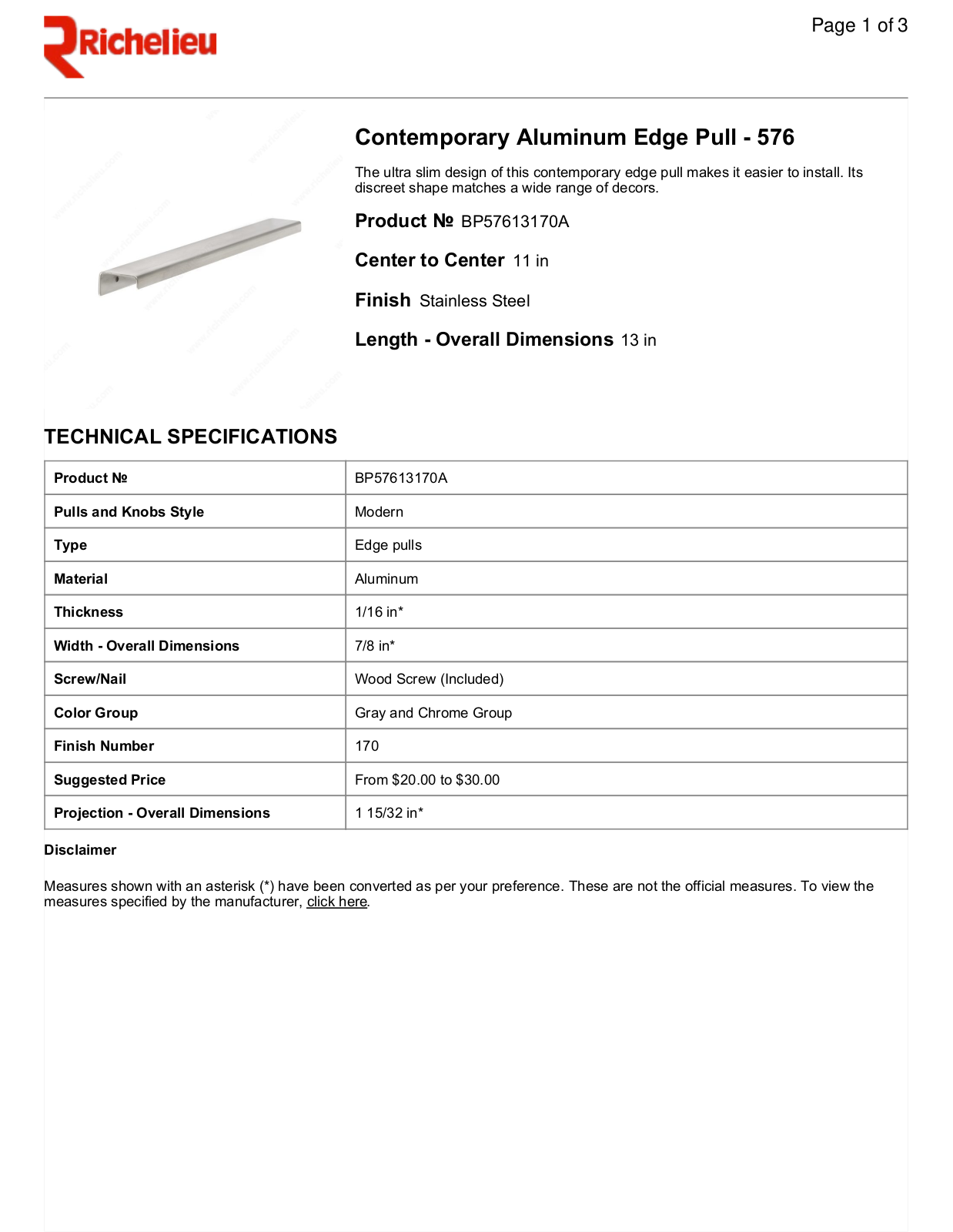 Richelieu RHC10331 Specifications - ManualMachine.com