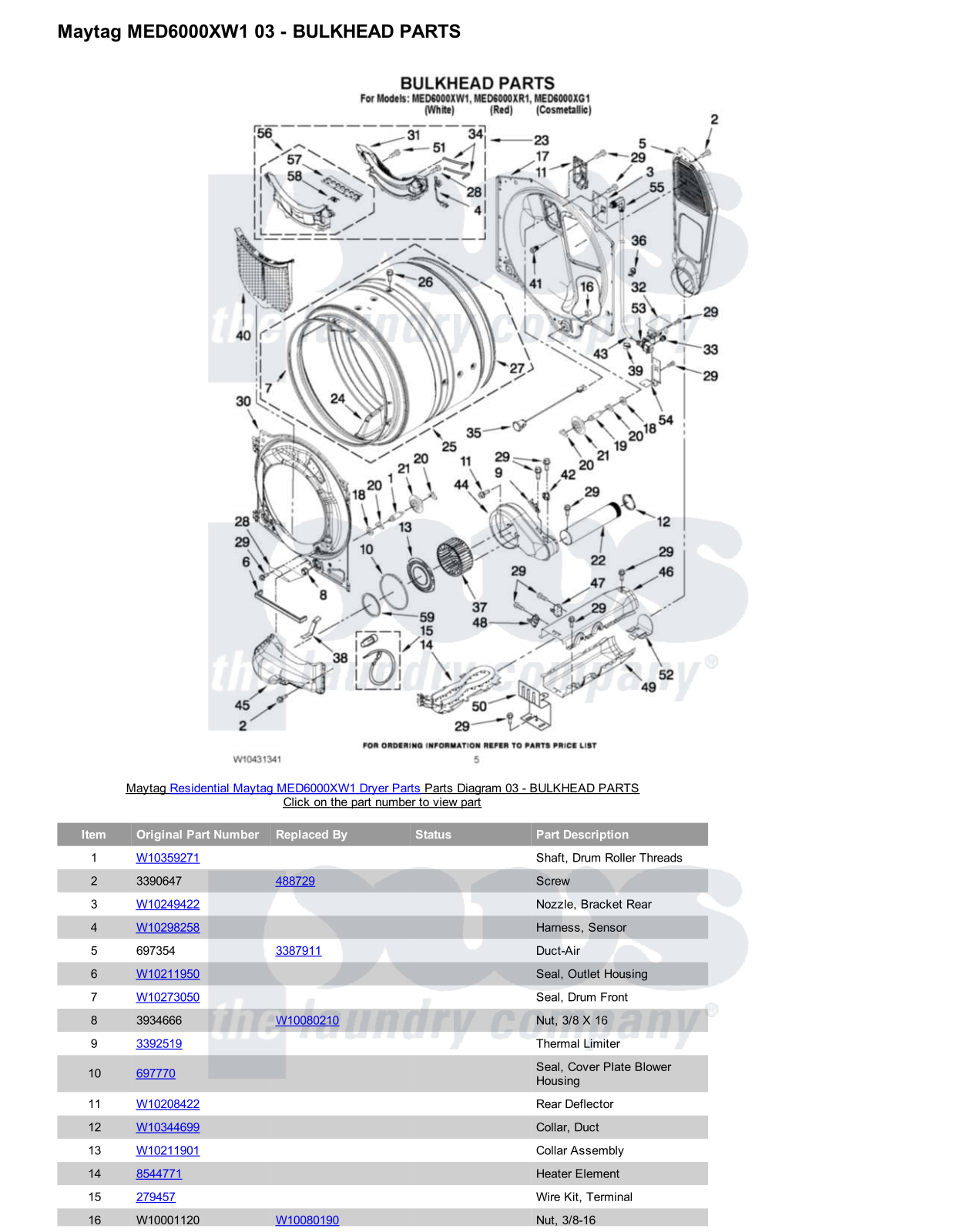 Maytag MED6000XW1 Parts Diagram