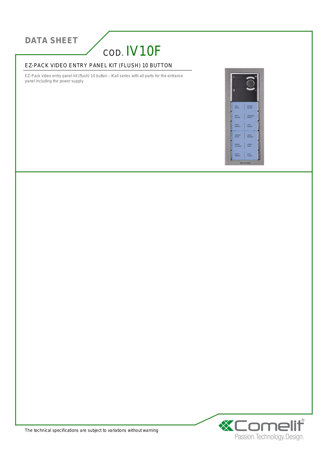 Comelit IV10F Specsheet