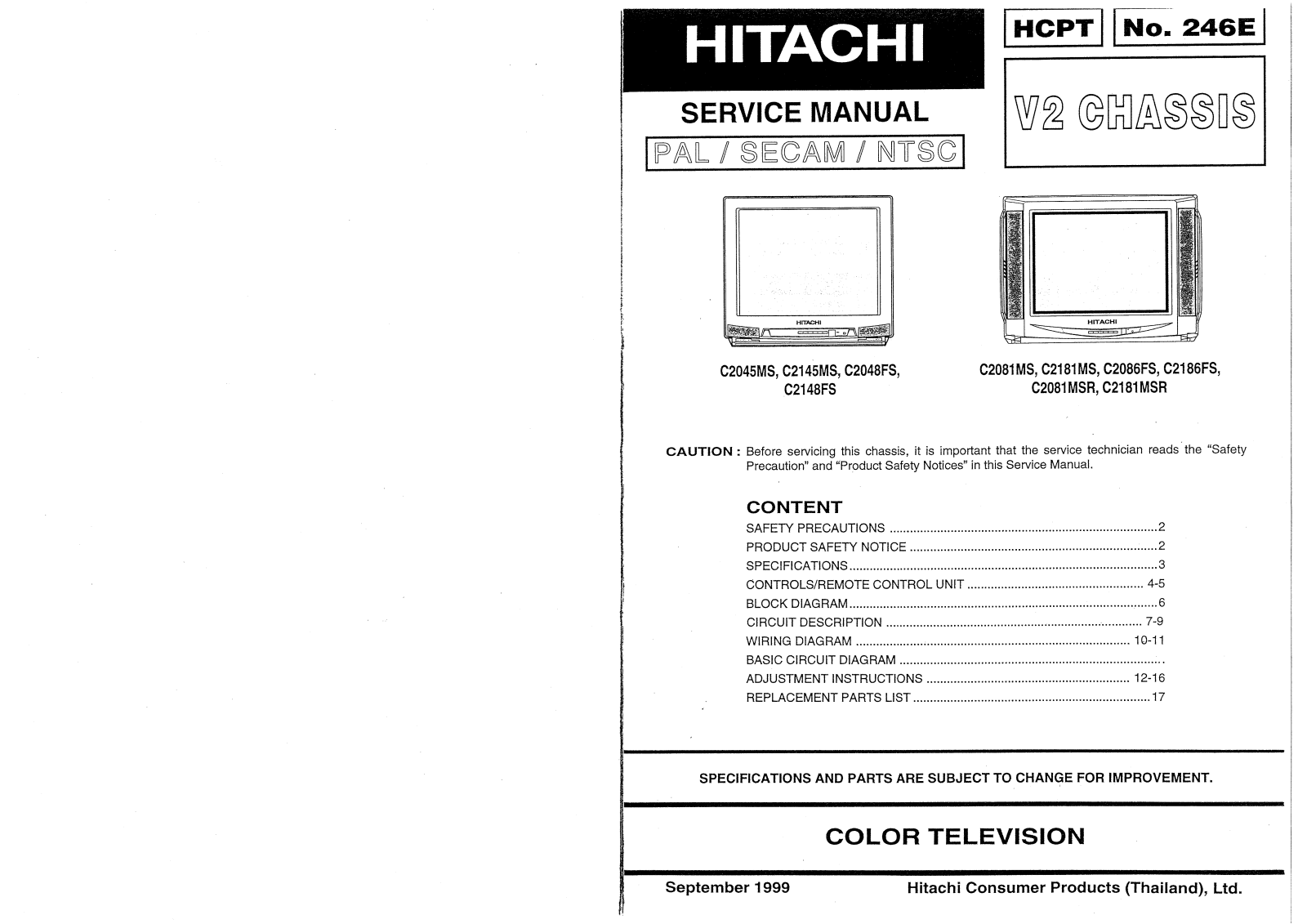 HITACHI C2145MS, C2048FS, C2148FS, C2081MS Service Manual